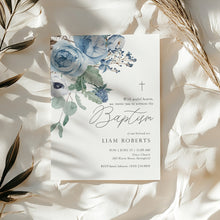 Load image into Gallery viewer, 0501 blue rose baptism invitation template