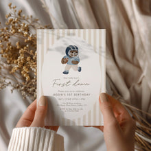 Load image into Gallery viewer, Blue Teddy Bear 1st Year down Football Birthday Invitation, Digital Download 0325