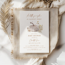 Load image into Gallery viewer, 2025 neutral little pumpkin fall baby shower invitation template