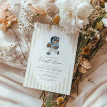 Load image into Gallery viewer, Blue Teddy Bear 1st Year down Football Birthday Invitation, Digital Download 0325