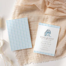 Load image into Gallery viewer, Some Bunny Baby Shower Invitation Blue Gingham Easter Spring Bunny Template 2038