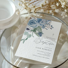Load image into Gallery viewer, 0501 blue rose baptism invitation template
