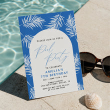 Load image into Gallery viewer, Mermaid 4th Birthday Invitation Editable Girl Pink Purple Shellabration Blue Palm Tree Pool Party Invitation Editable Tropical Summer Beach Birthday Invite Template 0339Summer Pool Party Invite 0339 (사본)