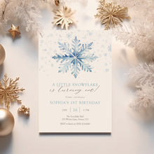Load image into Gallery viewer, 0319 Blue Winter Snowflake 1st Birthday Invitation, Blue Winter ONE-derland First Birthday Party Invite