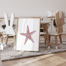 Load image into Gallery viewer, Coastal watercolor red starfish art print 07-119