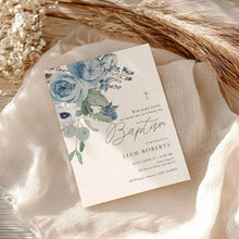 Load image into Gallery viewer, 0501 blue rose baptism invitation template