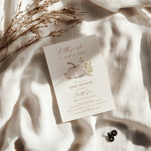 Load image into Gallery viewer, 2025 neutral little pumpkin fall baby shower invitation template