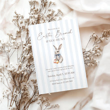 Load image into Gallery viewer, Bunny Easter Brunch Invitation, Blue Stripe Egg Hunt, Kids Spring Party 0805