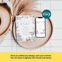 Load image into Gallery viewer, Animal Baby Shower Invitation, Sea You Soon Summer Editable Template 2045