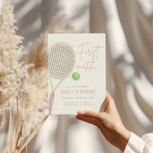Load image into Gallery viewer, 0312 pink first match tennis birthday invitation template