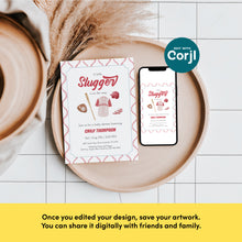 Load image into Gallery viewer, Corjl editable red little slugger in on the way baby shower invitation 2016