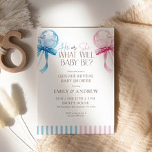 Load image into Gallery viewer, 2036 He or She Gender Reveal Invite Blue Pink Lollipop, Baby Shower Template, Digital Download