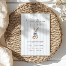 Load image into Gallery viewer, Bunny Easter Brunch Invitation, Blue Stripe Egg Hunt, Kids Spring Party 0805