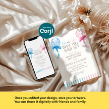 Load image into Gallery viewer, 2036 He or She Gender Reveal Invite Blue Pink Lollipop, Baby Shower Template, Digital Download