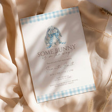 Load image into Gallery viewer, Some Bunny Baby Shower Invitation Blue Gingham Easter Spring Bunny Template 2038
