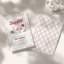 Load image into Gallery viewer, Corjl editable red little slugger in on the way baby shower invitation 2016