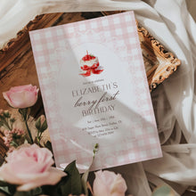 Load image into Gallery viewer, 0326 Strawberry Berry First Birthday Photo Invite, Editable Gingham Cake Template, Digital Download