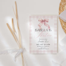 Load image into Gallery viewer, 0318 pink plaid bow birthday invitation
