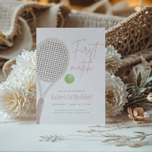 Load image into Gallery viewer, 0312 pink first match tennis birthday invitation template