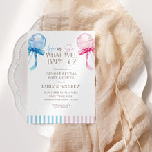Load image into Gallery viewer, 2036 He or She Gender Reveal Invite Blue Pink Lollipop, Baby Shower Template, Digital Download