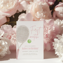 Load image into Gallery viewer, 0312 pink first match tennis birthday invitation template