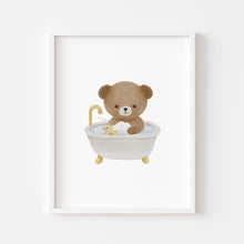 Load image into Gallery viewer, Watercolor Cute teddy bear in bath tub print 07-348