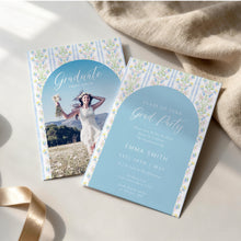 Load image into Gallery viewer, Blue Floral Graduation Invitation Grandmillennial Photo Announcement Preppy Editable Template 0808