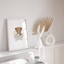 Load image into Gallery viewer, Watercolor Cute teddy bear in bath tub print 07-348