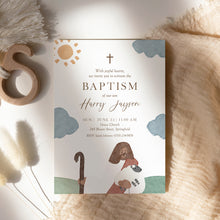 Load image into Gallery viewer, Jesus Shepherd Baptism Invitation Template, Watercolor Christian Boy Baptism Invite 0502