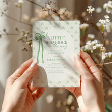 Load image into Gallery viewer, 0804 Green A Little Shamrock Is on the Way: St. Patrick's Baby Shower Invitation, Digital Download