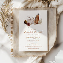 Load image into Gallery viewer, 2025 pumpkin gender reveal fall baby shower invitation template