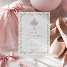Load image into Gallery viewer, Coquette Pink Ballet Dress Birthday Invitation Editable Girl Ribbon Bows 4th Birthday Invite 0339
