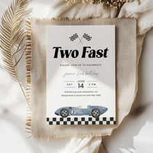Load image into Gallery viewer, Two Fast Race Car 2nd Birthday Invitation Editable Blue for Boy 0330