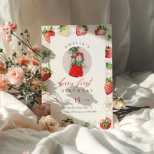 Load image into Gallery viewer, 0326 Pink Gingham Strawberry Berry First Birthday Photo Invite, Editable Template, Digital Download