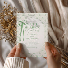 Load image into Gallery viewer, 0804 Green A Little Shamrock Is on the Way: St. Patrick's Baby Shower Invitation, Digital Download