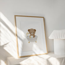 Load image into Gallery viewer, Watercolor Cute teddy bear in bath tub print 07-348