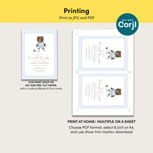 Load image into Gallery viewer, Teddy Bear Soccer First Kick Birthday Invitation, Blue Gingham Baby Boy 0331