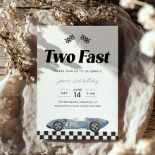Load image into Gallery viewer, Two Fast Race Car 2nd Birthday Invitation Editable Blue for Boy 0330