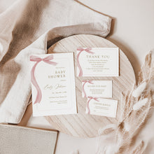 Load image into Gallery viewer, Pink Bow Baby Shower Invite Template Bundle (Digital Download) 2031