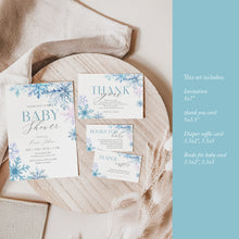 Load image into Gallery viewer, Snowflake Winter Baby Shower Invitation Set, Christmas Baby Shower Mini Bundle Printable, Holiday Baby Shower Invite Diaper Raffle Books for Baby 2024