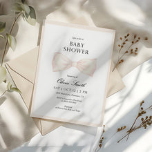 Load image into Gallery viewer, 2021 neutral bow baby shower invitation