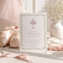 Load image into Gallery viewer, Coquette Pink Ballet Dress Birthday Invitation Editable Girl Ribbon Bows 4th Birthday Invite 0339