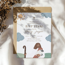 Load image into Gallery viewer, Jesus Shepherd Baptism Invitation Template, Watercolor Christian Boy Baptism Invite 0502