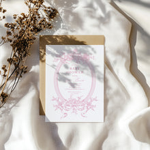 Load image into Gallery viewer, Corjl editable pink tolie de jouy baby shower invitation template 2015