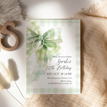 Load image into Gallery viewer, 0318 green plaid bow birthday invitation