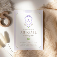 Load image into Gallery viewer, 0312 purple tennis monogram birthday invitation template