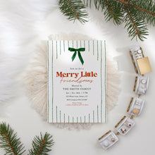 Load image into Gallery viewer, 2033 Green Bow Merry Little Friendsmas Party Invite, Editable Christmas Holiday Template, Digital Download