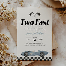 Load image into Gallery viewer, Two Fast Race Car 2nd Birthday Invitation Editable Blue for Boy 0330