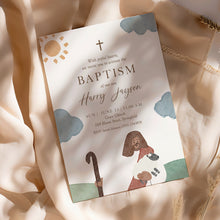 Load image into Gallery viewer, Jesus Shepherd Baptism Invitation Template, Watercolor Christian Boy Baptism Invite 0502