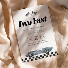 Load image into Gallery viewer, Two Fast Race Car 2nd Birthday Invitation Editable Blue for Boy 0330